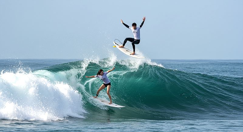 여름철 물놀이 서핑보드 타기