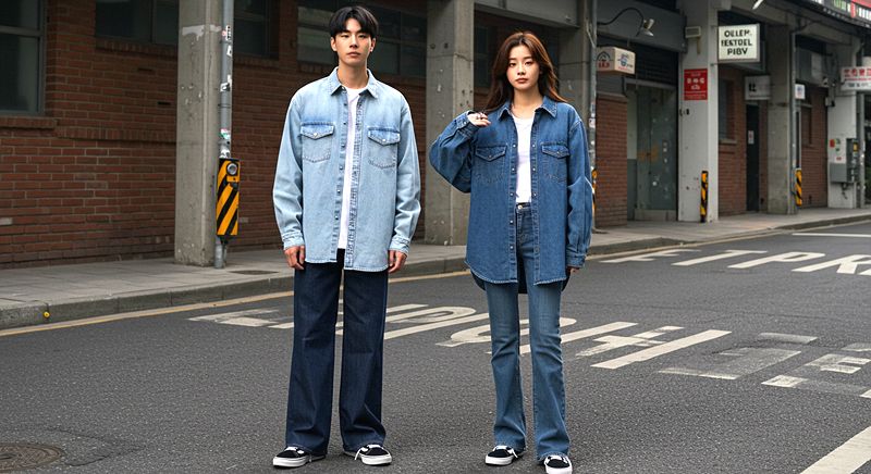청바지와 데님셔츠 코디