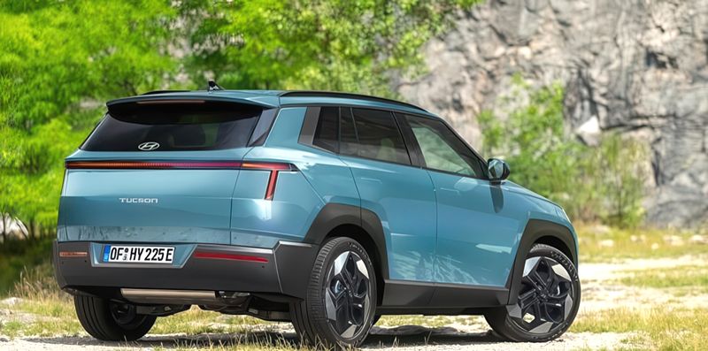 투싼 풀체인지 예상도 후면 T자형 램프와 곡선라인